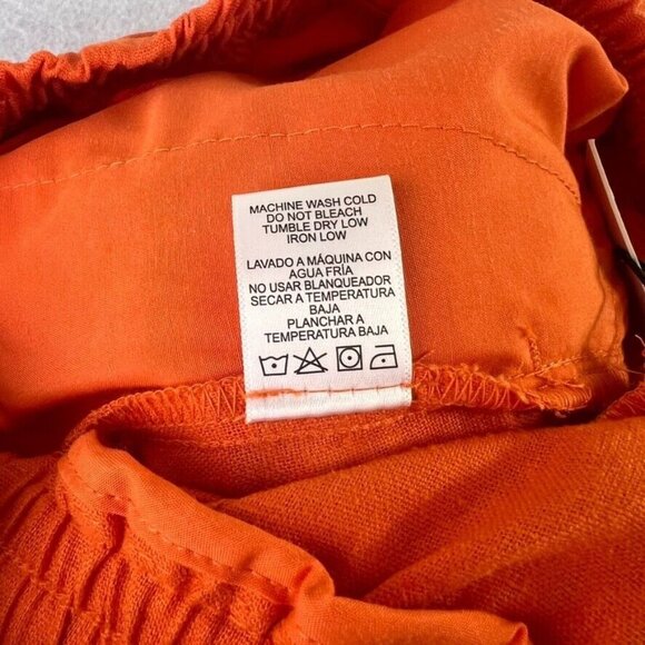 LOVE TREE Pant Women Small Orange Linen Blend Pull On Straight Leg Drawstring - Picture 11 of 15